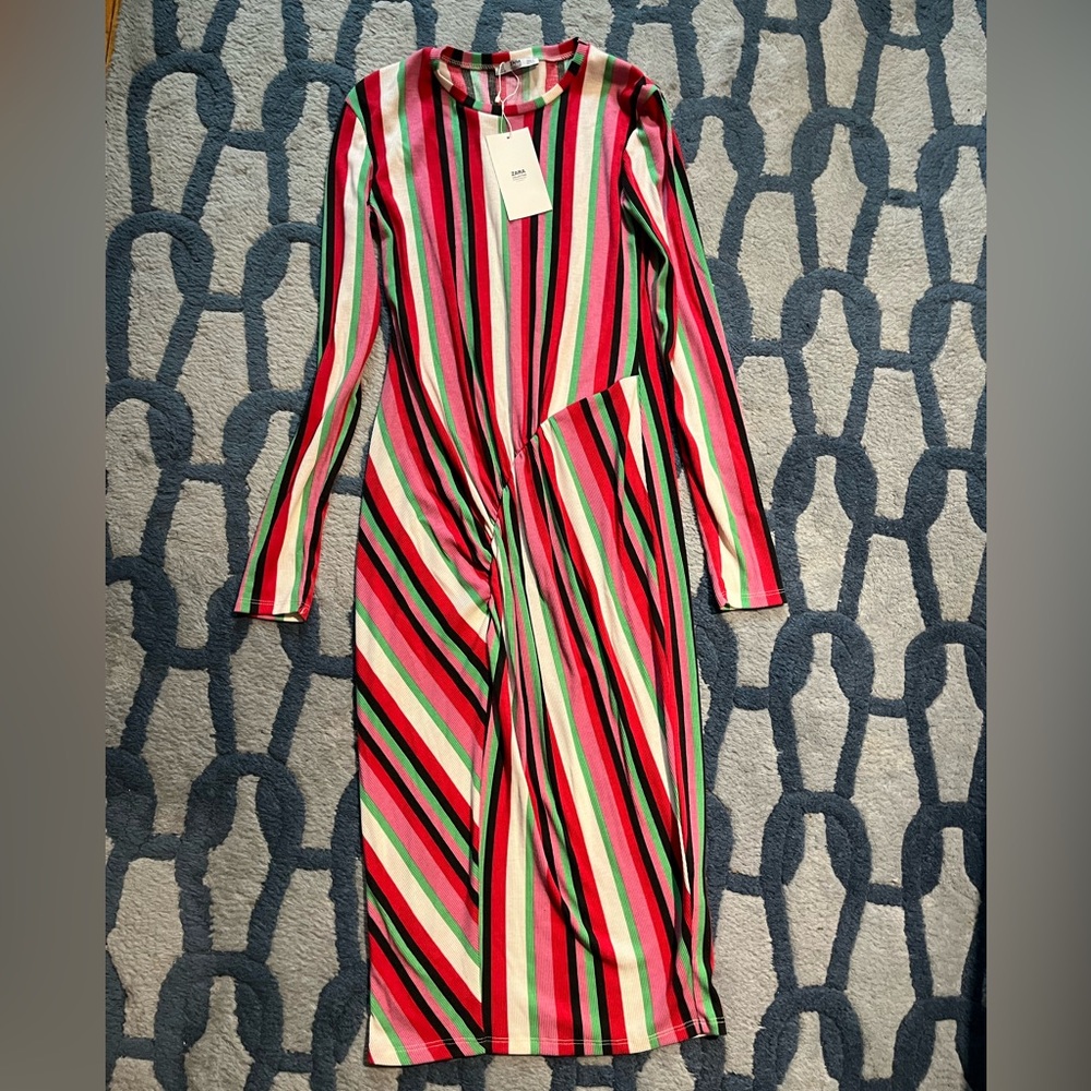 Zara Collection NWT Colorful Striped Midi Dress sz S